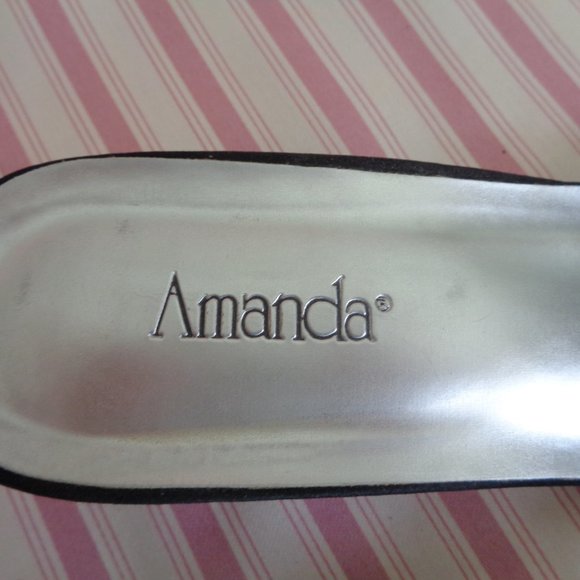 Amanda Sz 10 Slides-Kitten Heel-Black/White Shoes - Picture 2 of 8